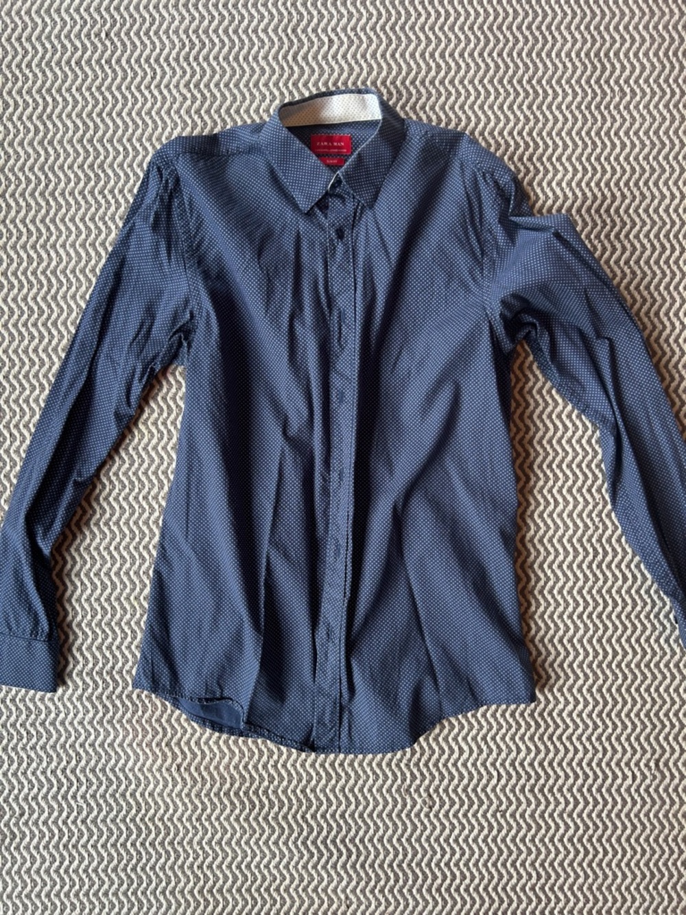 Zara Men's Navy Tiny Dot Dress Shirt